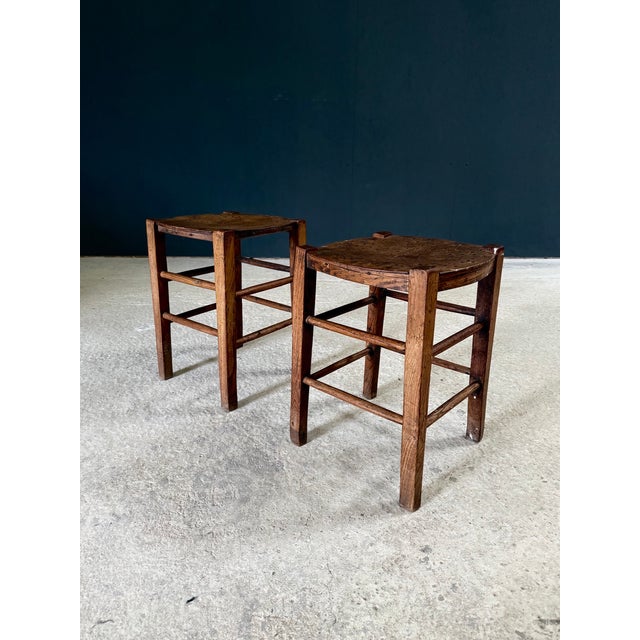 Wood Vintage French Country Bistro Low Stools, 1930s, Set of 2 For Sale - Image 7 of 15
