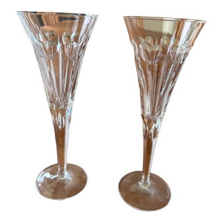 Vintage Waterford Crystal Millennium Heart Love Collection Champagne Toasting Flutes 9 1/4" Tall; Wedding Champagne Toast - a Pair For Sale