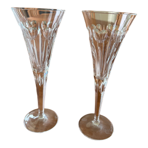 Vintage Waterford Crystal Millennium Heart Love Collection Champagne Toasting Flutes 9 1/4" Tall; Wedding Champagne Toast - a Pair