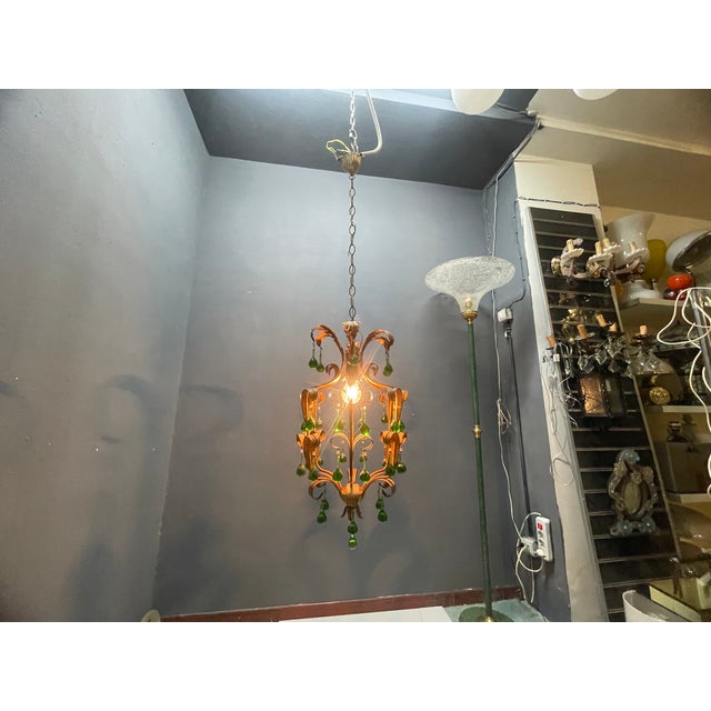 Tole Green Murano Glass Drop Chandelier, 1960s For Sale - Image 4 of 12