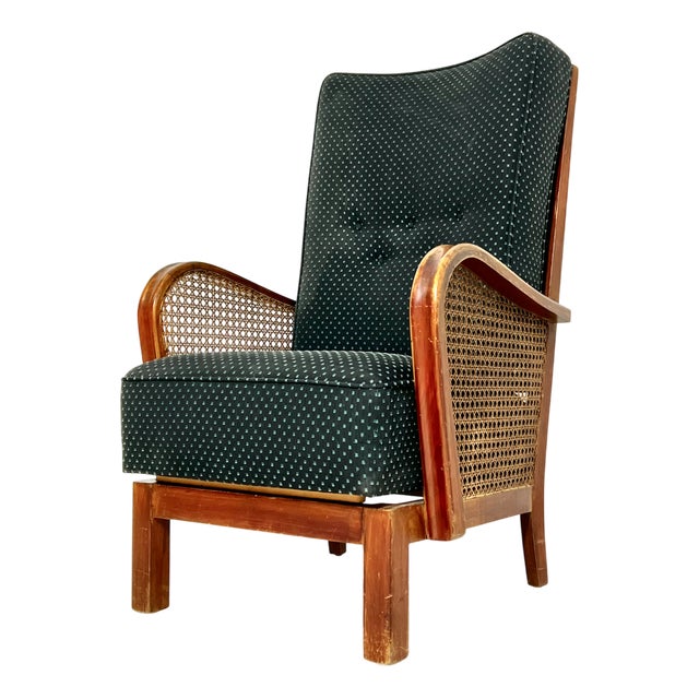 Lounge Armchair with Viennese Wickerwork, 1930s For Sale