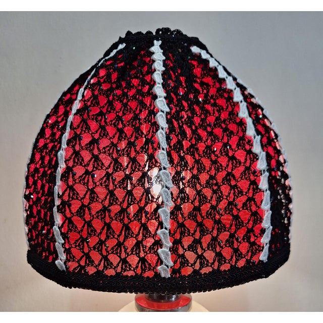 Metal Vintage Table Lamp with Relief Glass Base and Sequin Shade from Lamplove, 1970s For Sale - Image 7 of 12