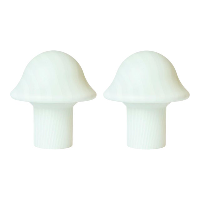 Pair of Mid Century Striped Mushroom Table/Bedside Lamps From Peill & Putzler, Germany, 1970s For Sale