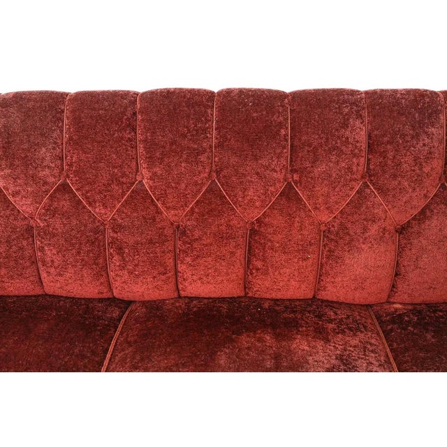 1940s 1940s Swedish Art Deco Traditional Transition Sofa Velour Upholstery & Carved Arms For Sale - Image 5 of 15