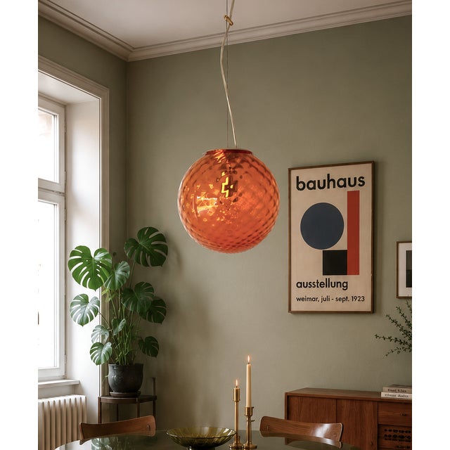 Orange Murano Glass Baloton Pendant Lamp, 1980s For Sale - Image 4 of 17