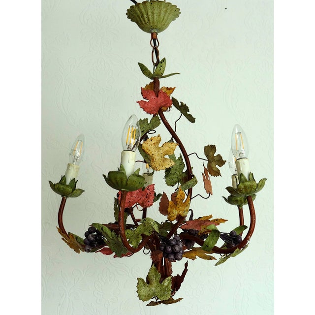 Mid-Century Modern Italian Metal Grapes and Leaves Five-Light Chandelier, 1950s For Sale - Image 3 of 14