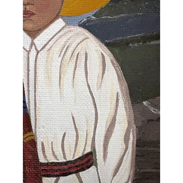 Green 1970s Oil Painting - Latin American Portrait For Sale - Image 8 of 13
