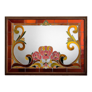 Vintage Artglas Reverse Painted Mirror — Art Nouveau Floral Panel, Hollywood Regency Statement, 1970s