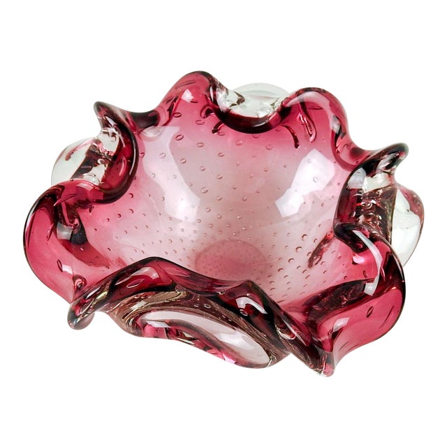 Cranberry Pink Murano Bubble Glass Bowl Chairish
