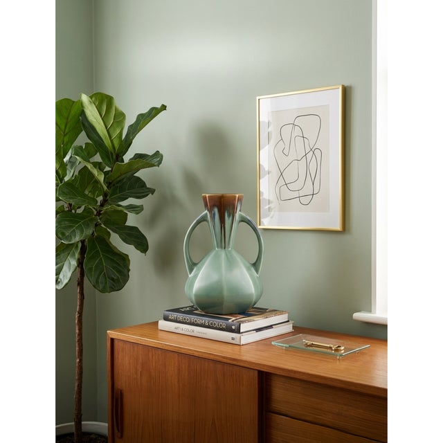 Art Deco Green and Brown Pour Glazed Vase from Faïencerie De Bruyn, France, 1940s, in Flawless conditions. Designed 1920...