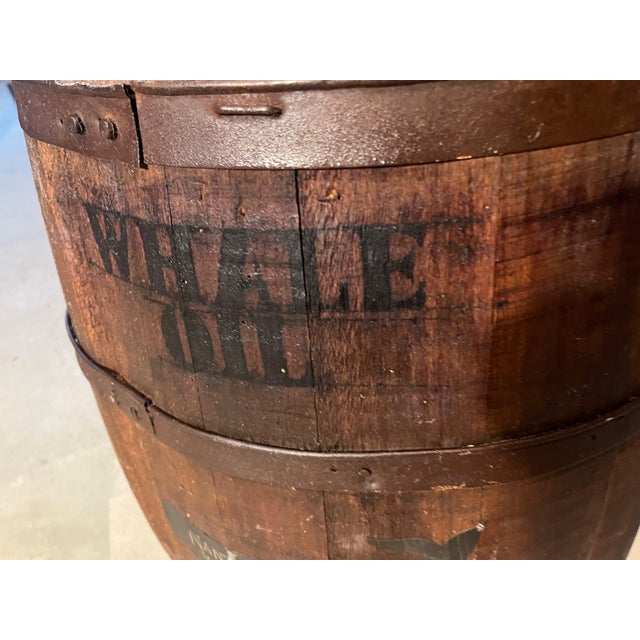 Farmhouse Whale Oil Barrel Table Nantucket Whaling Co Oak With Glass Top Farmhouse Primitive For Sale - Image 3 of 7