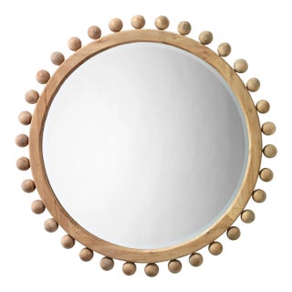 Lifestyle by JY Brighton Wood Ball Mirror in Natural For Sale