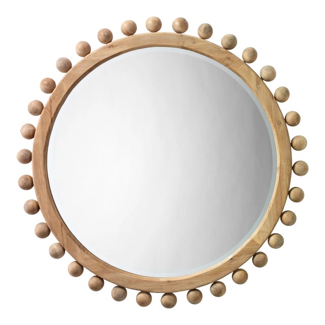Lifestyle by JY Brighton Wood Ball Mirror in Natural For Sale