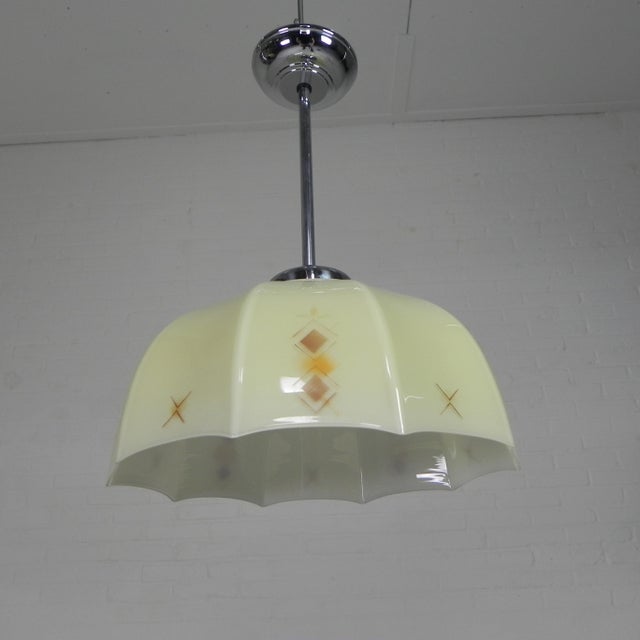 Art Deco Pendant Lamp with Glass Decagonal Shade, 1930s For Sale - Image 10 of 18