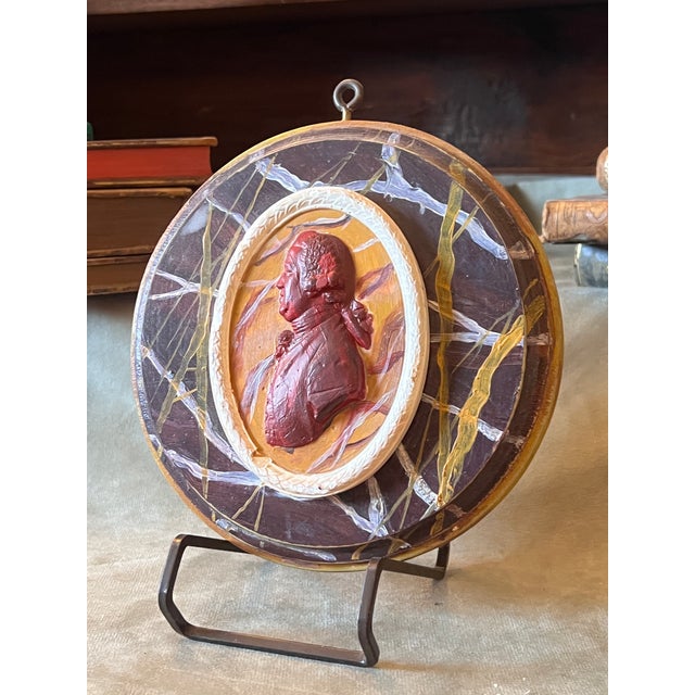 Vintage Neoclassical Faux Marble Cameo Plaque With Painted Intaglio of Josiah Wedgwood I For Sale - Image 9 of 13