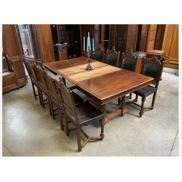 Antique Neo-Gothic Dining Set with Extendable Table and Chairs, 1880, Set of 9 For Sale - Image 13 of 15