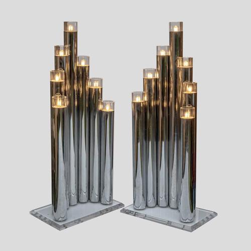 Gaetano Sciolari design steel tubes lamps. A great pair of semicircular ” Organ ” table/floor lamps. 7 light bulbs each...