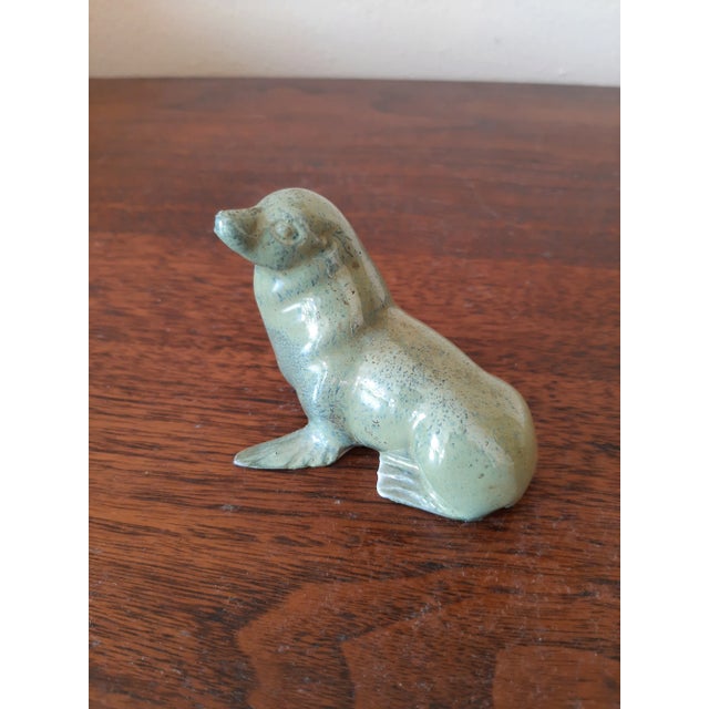 Green Green Pottery Seal Figurine Artist Signed For Sale - Image 8 of 9