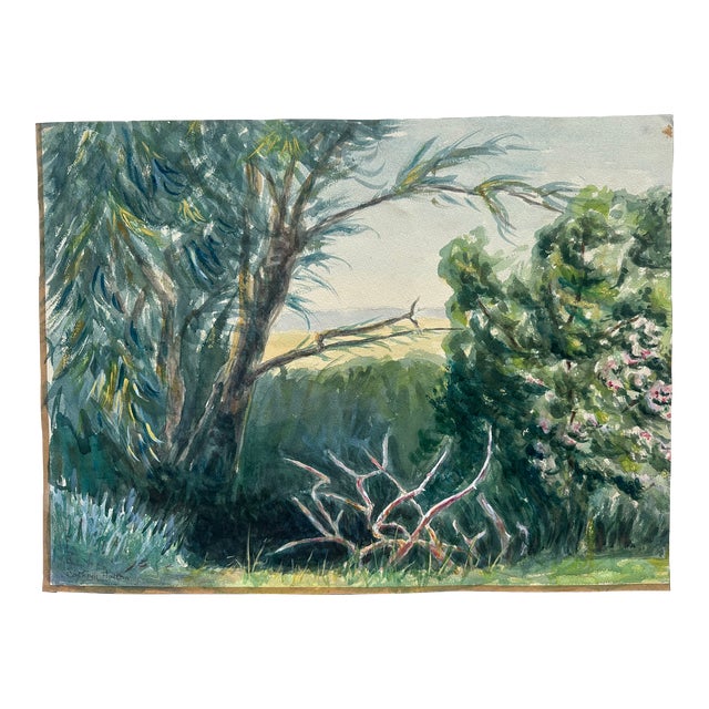 1970s Willows Above Corfe Brook Painting For Sale