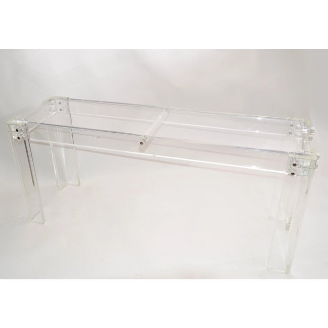 Mid-Century Modern Modern Long Transparent Lucite Console, Hallway Table For Sale - Image 3 of 13