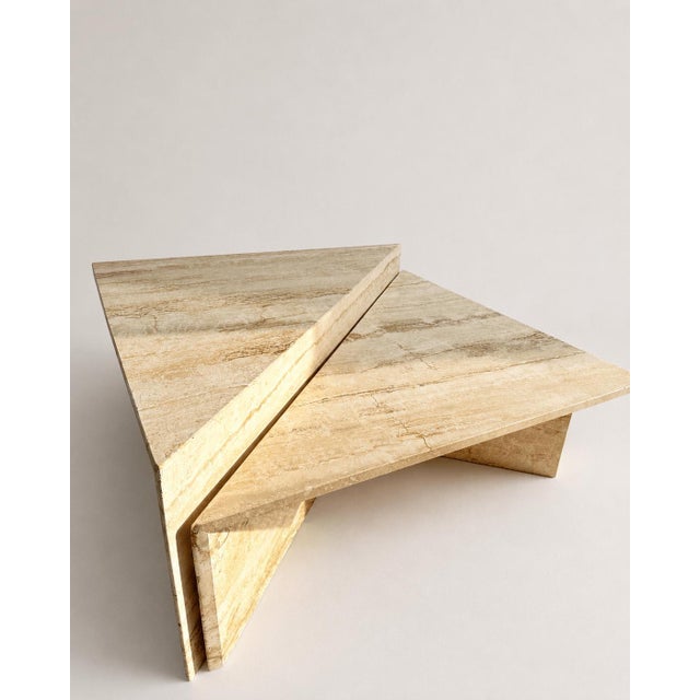 Beige Vintage Italian Travertine Low Triangular Nesting Coffee Tables, 1970s, Set of 2 For Sale - Image 8 of 15