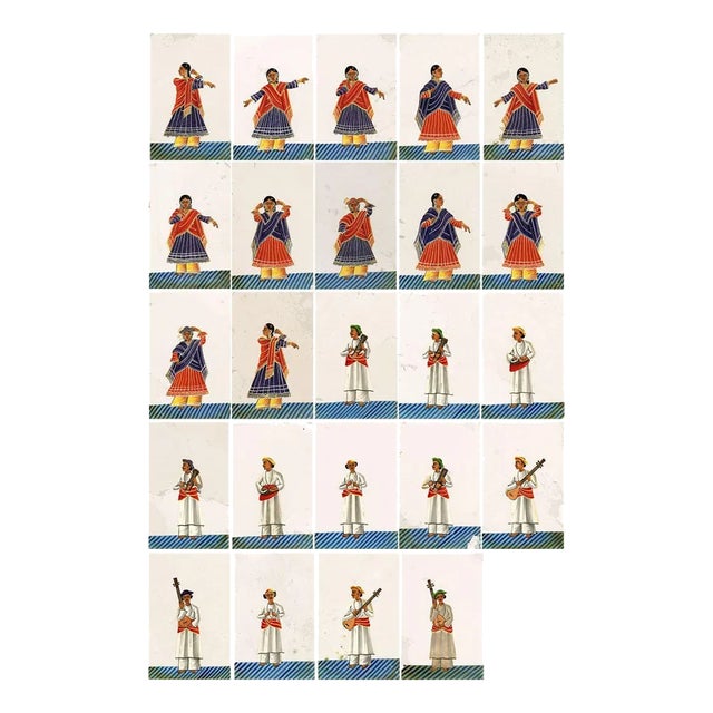 Indian Company School Artist, Nautch Dancing Girls & Musicians, 19th Century, Mica Paintings, Set of 24 For Sale