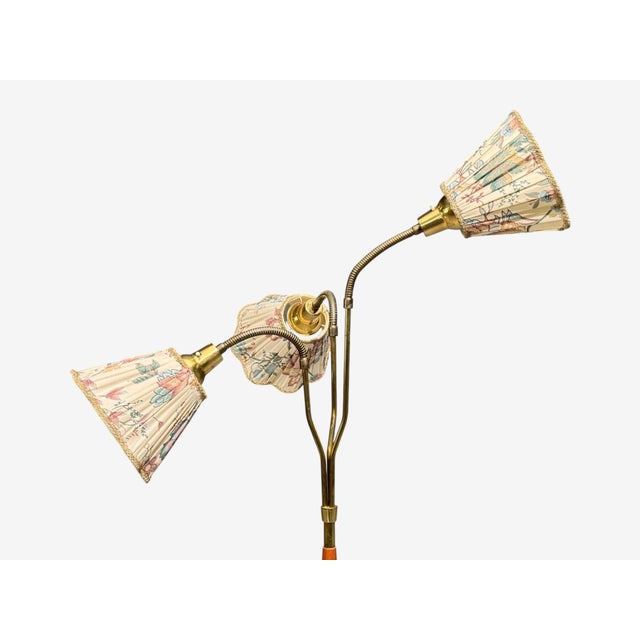 Brown Swedish Modern, Adjustable Floor Lamp, Wood, Metal, Fabric, Sweden, 1950s For Sale - Image 8 of 15