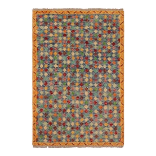 Modern Balochi Blue/Gold Wool Rug - 3'6''x4'10'' For Sale