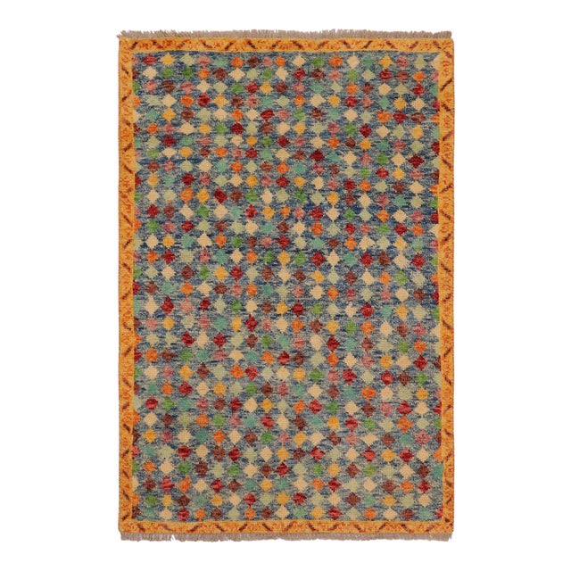 Modern Balochi Blue/Gold Wool Rug - 3'6''x4'10'' For Sale