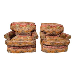 1990s Bohemian Style Stone Mountain Designer Craft Upholstery Club Chairs- Set of 2
