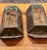 An exceptional pair of vintage Arts & Crafts wall lantern sconces featuring hand-formed copper construction with a...