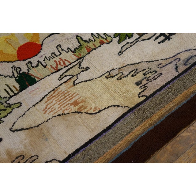 Textile 1920s Multicolor Scene Pictorial Antique American Hooked Rug 4'0"x 6'0" Handknotted Wool Carpet For Sale - Image 7 of 7