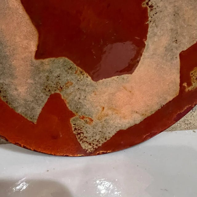 Mid-Century Modern 1960s Modernist Abstract Copper Enamel Plate Organic Design Brown and Gold For Sale - Image 3 of 10