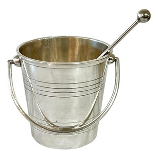 Antique French Art Deco Silver Plate Ice Bucket by St. Medard With Ice Spoon For Sale
