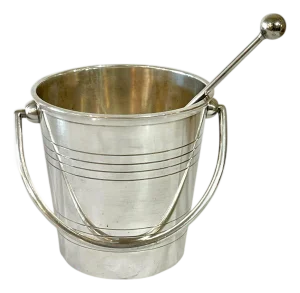 Antique French Art Deco Silver Plate Ice Bucket by St. Medard With Ice Spoon
