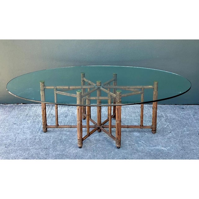 McGuire Rattan and Glass Oval Dining Table For Sale - Image 9 of 12