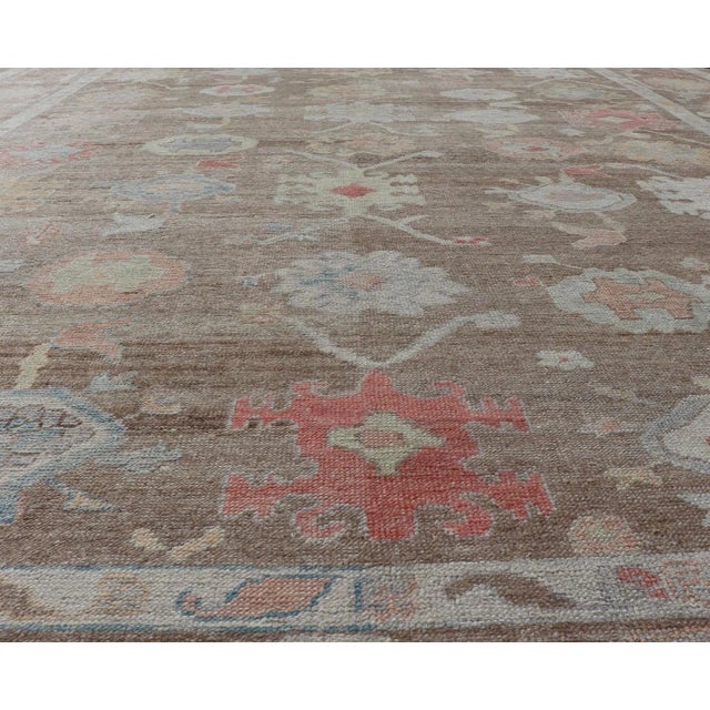 Turkish Oushak Rug With All-Over Floral Design on a Light Brown Field For Sale - Image 4 of 12