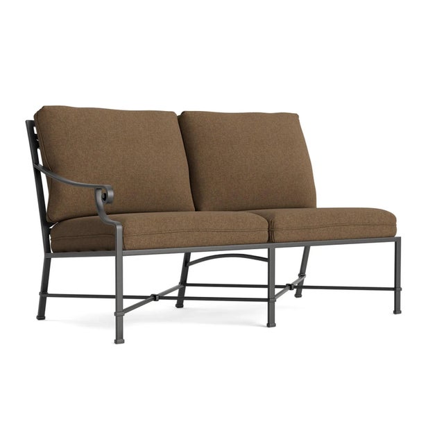 Brown Jordan Venetian Left Arm Loveseat, Textured Pewter frame with Fusion Moccasian fabric For Sale - Image 12 of 12