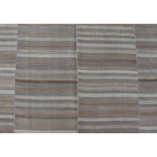 Mid 20th Century Turkish Vintage Hand Woven Paneled Kilim Vintage Rug in Muted Colors For Sale - Image 9 of 12
