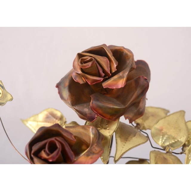 Red Mid Century Metal Roses and Butterfly Sculpture on Burlwood Base For Sale - Image 8 of 12
