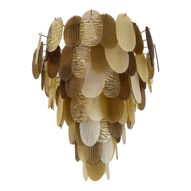 Large Contemporary Chandelier Tan Brown Tapestry Murano Glass by Ad, Italy For Sale