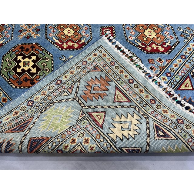 Blue Bokhara Wool Area Rug With Tribal Gul Motifs, 6'6" X 10'5" For Sale - Image 13 of 15