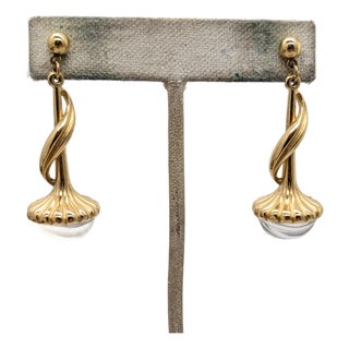 Vintage 1990s Signed Trifari Tm Goldtone Clear Melon Rhinestone Drop Pierced Earrings-2 Pieces For Sale