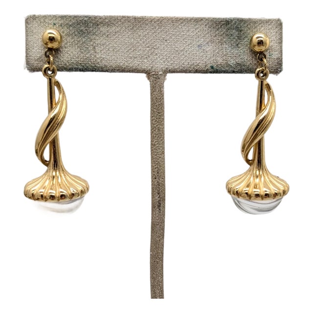 Vintage 1990s Signed Trifari Tm Goldtone Clear Melon Rhinestone Drop Pierced Earrings-2 Pieces For Sale