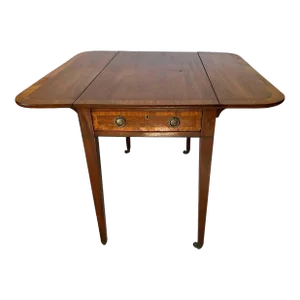Antique 18th Century Federal Style Mahogany Inlaid One Drawer Pembroke Drop-Leaf Table.