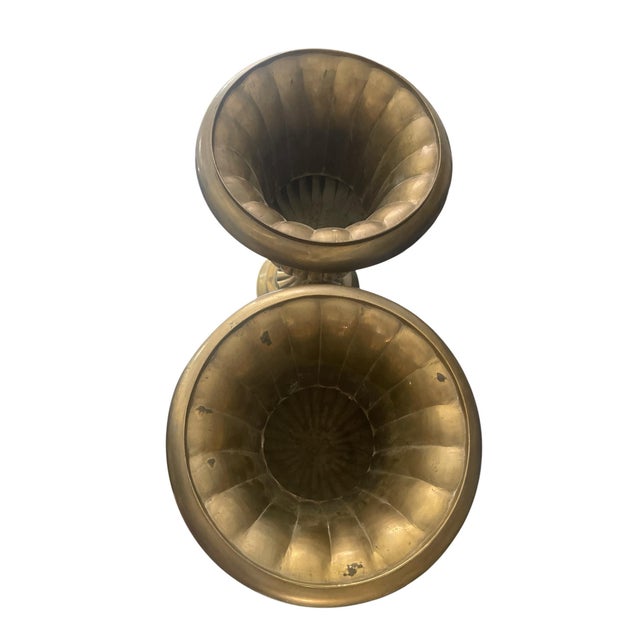 Neoclassical Hollywood Regency Set of Two Solid Brass Neoclassical Planter Urns For Sale - Image 3 of 3