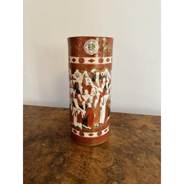 Late 19th Century 19th Century Japanese Kutani Cylindrical Vases, 1880, Set of 2 For Sale - Image 5 of 10