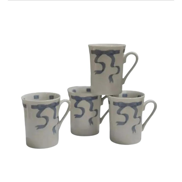 Ceramic Vintage Neiman Marcus Trompe l'Oeil Blue Ribbon Porcelain Mugs- Set of 4 For Sale - Image 7 of 7