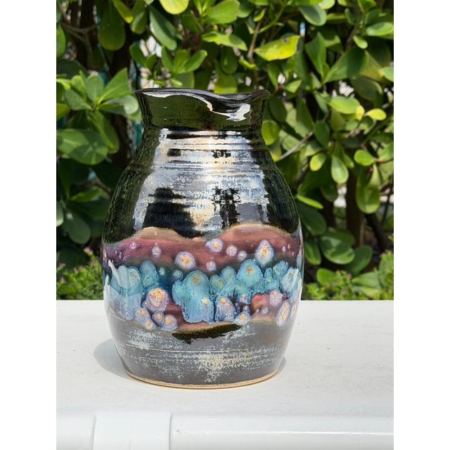 Vintage Signed Studio Pottery Crystalline Glazed Art Pitcher For Sale - Image 10 of 12