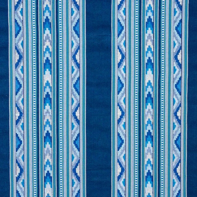Sample - Schumacher Zarzuela Stripe Embroidery Fabric in Indigo For Sale